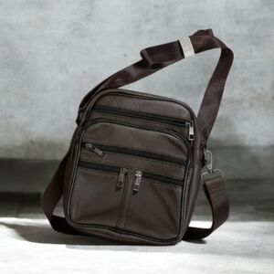 100% Brown Leather Muti-Pocketed Crossbody Bag